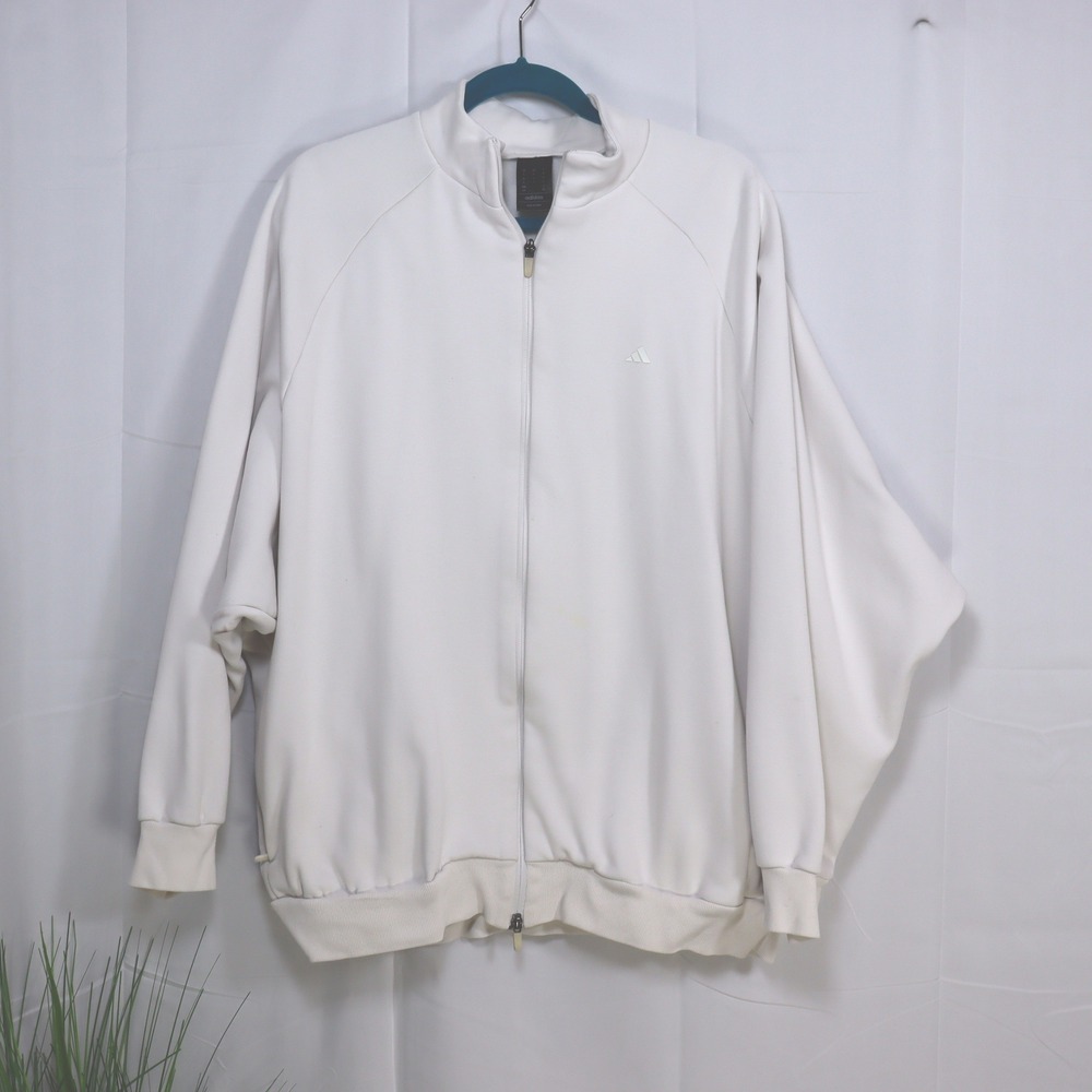 Adidas Basketball Jacket Mens Large White Full Zip Oversized Batwing Logo Fleece